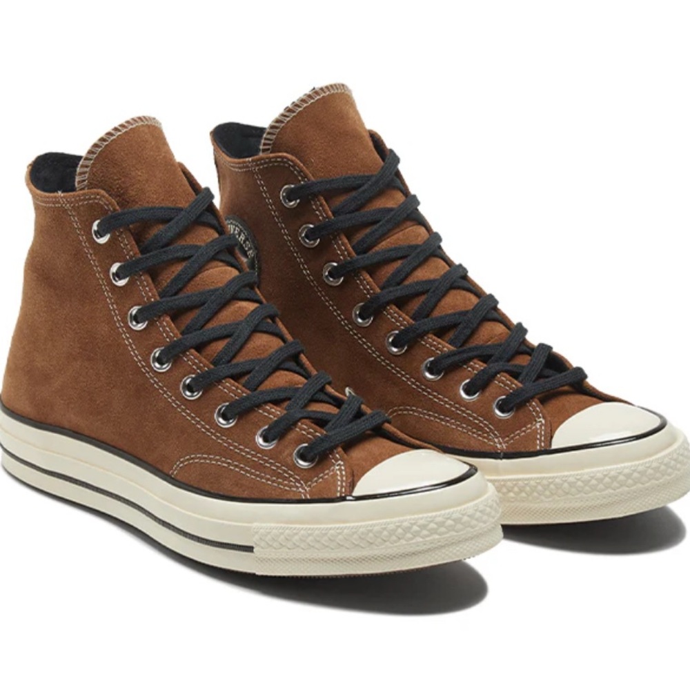 Converse Suede Brown High-Tops with Black Accents - Picture 2 of 8